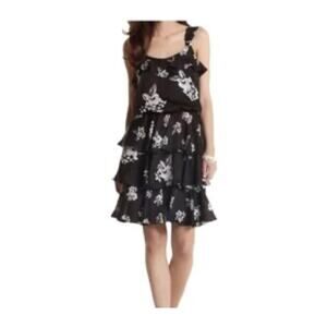 White House Black Market Black Floral Layered Dress Size 8